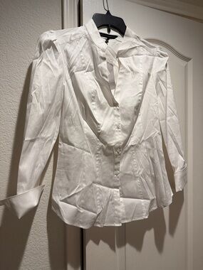 White House Black Market White V-Neck Button Front Blouse